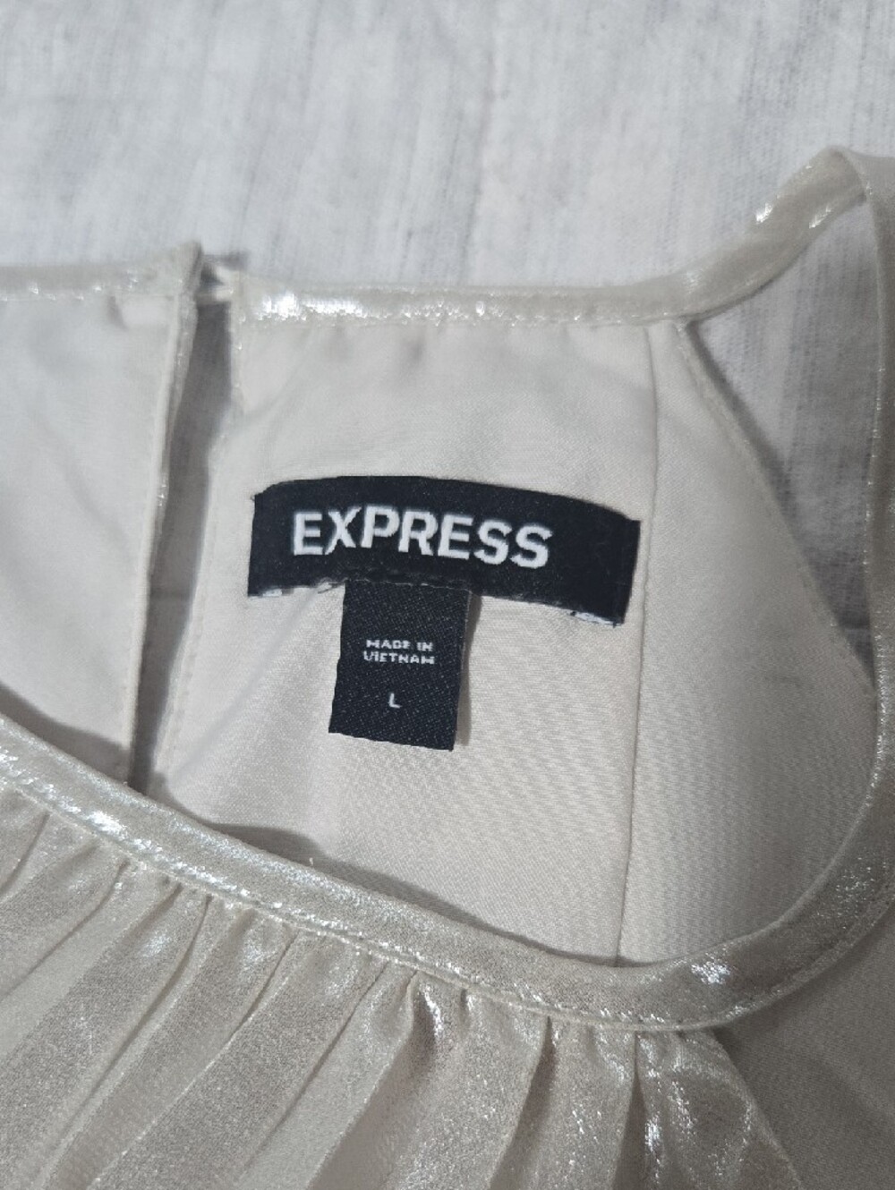 Express Metallic Pleated Halter Dress - Silver/Cream - Picture 2 of 13